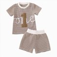 thumbnail image 1 of Gubotare Baby Boy First Birthday Outfit One Embroidery Waffle Tops Short Sets 1st Birthday Outfit Summer Clothes 6 12 18 M Brown,Size 12-18M, 1 of 6