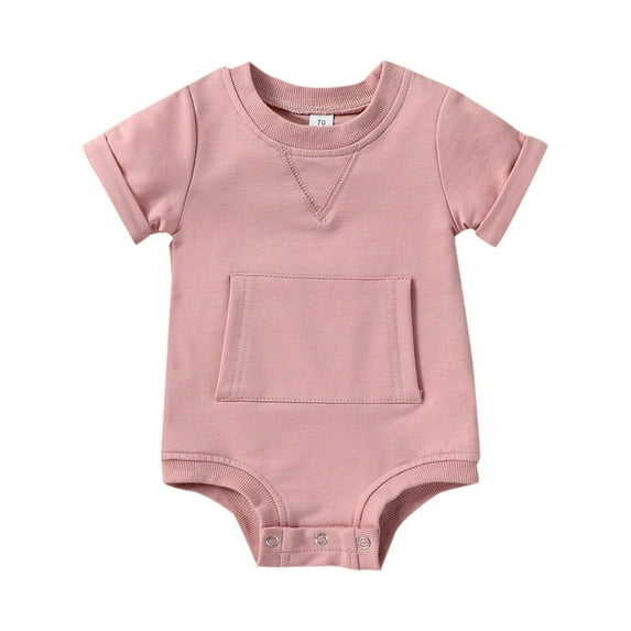 Gubotare Baby Boy Girl Bubble Romper Oversize Plain Crewneck T-Shirt Bodysuit Tops (Red,3-6 Months)