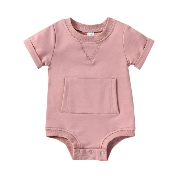 Gubotare Baby Boy Girl Bubble Romper Infant Oversize Plain Crewneck T-Shirt Bodysuit Tops (Red,9-12 Months)