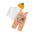 thumbnail image 1 of Gubotare Baby Boy Halloween Clothes Long Sleeve Shirt + Pumpkin Overalls Pants + Hat Coming Home Outfit 0 3 6 9 12 18 24 Months (Orange,6-12 Months), 1 of 8