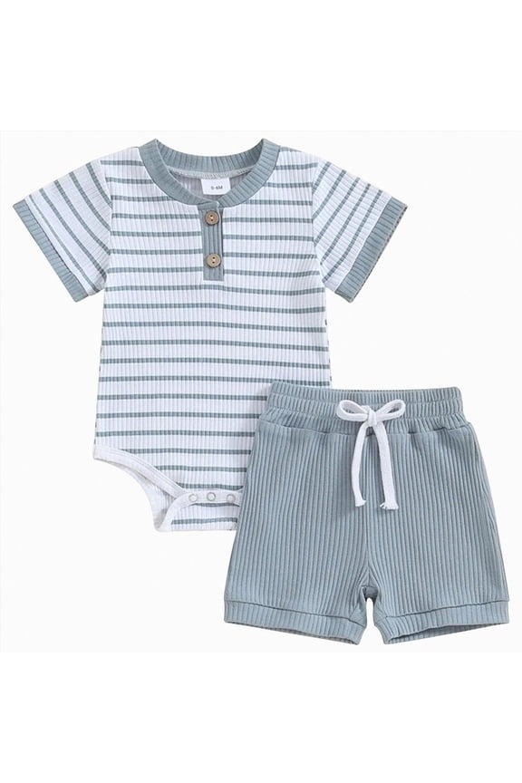 Baby Boy Outfit Baby Boy Summer Clothes Little Brother Newborn Outfit Short Sleeve Romper Casual Shorts Set 0 3 6 9 12 18 24 Months,Blue