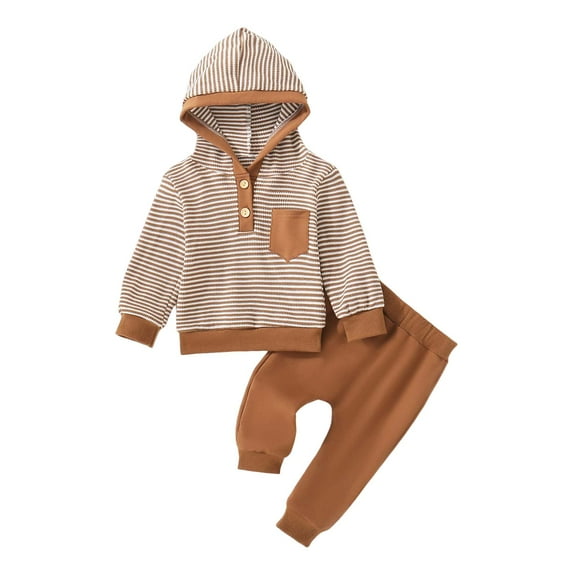 Gubotare Baby Boy Outfits Fall Kids Boys Clothes Color Blocking Hoodie Sweatshirts and Pant 2Pcs Fall Outfits Set Size 12 18 Months (Brown,12-18 Months)