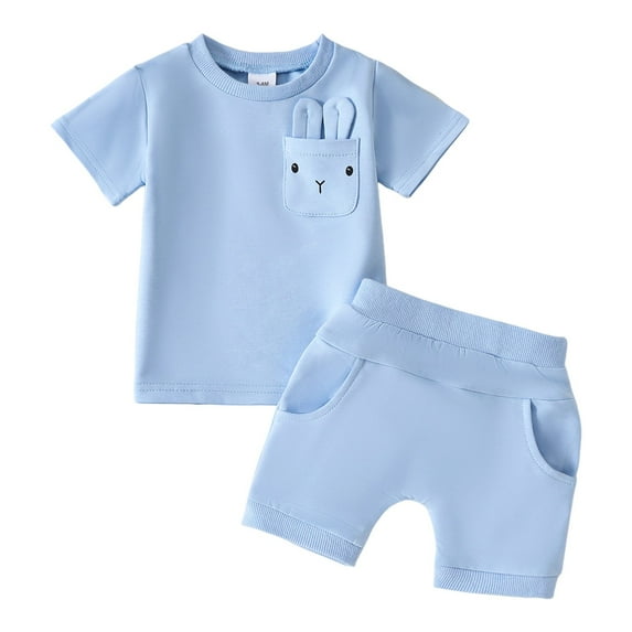 Gubotare Baby Boy Outfits Summer Solid Color Boy Clothes Toddler Baby Boys Summer Outfits Short Sleeve T-Shirt Shorts Set 6 9 12 18 24 Months 2T 3T 4T (Blue,Size 6-12 Months)