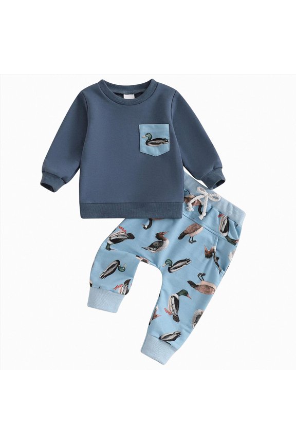 Baby Boy Outfits Sets Baby Boy New in Town Long Sleeve Romper Long Pants Set 2Pcs Newborn Fall Winter Clothes 12 18 Months (Blue,12-18 Months)