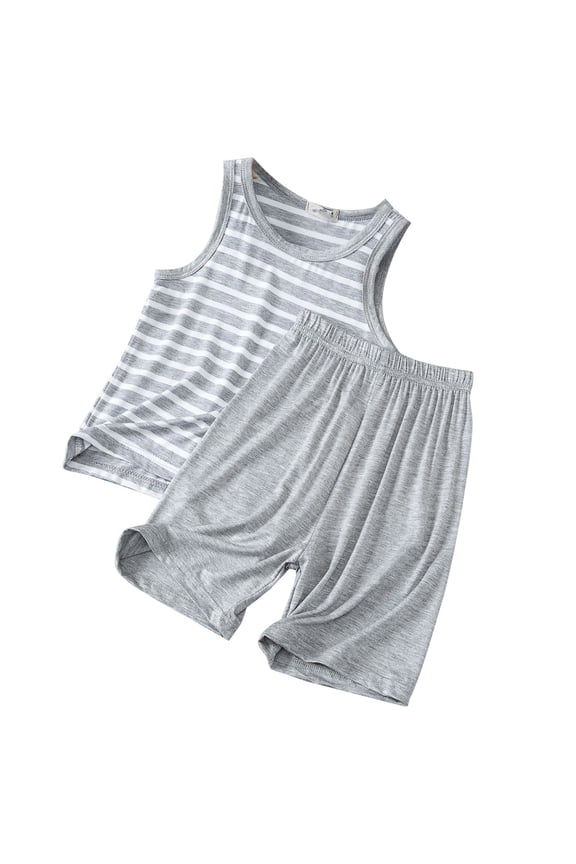 Baby Boy Pajamas 2 Piece Teen Boys Short-Sleeve T-Shirt & Shorts Soft Loose Fit Outfits with Elastic Waist Pockets Pajamas for Kids Size 8-9T (Grey,8-9 Years)