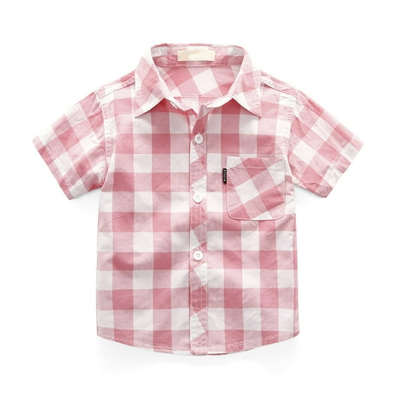 Gubotare Baby Boy Plaid Shirt Boys' Plaid Button Down Shirts Short Sleeve Lightweight Summer Casual Shirts (Light Pink,Size 14-15 Years)