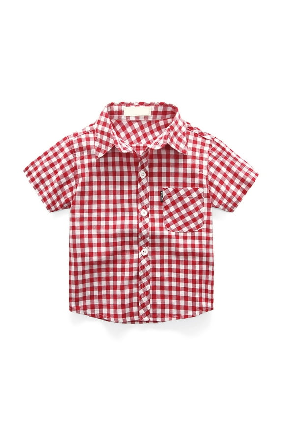 Baby Boy Plaid Shirt Toddler Boys Shirts Plaid Short Sleeve Button Down Shirt Tops Summer Loose Single Shirts Fashion Child Clothes Top (Red,Size 2-3 Years)