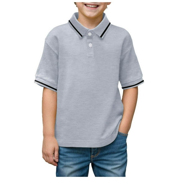 Gubotare Baby Boy Polo Toddler Baby Boy Girl Polo Shirt Short Sleeve Button-Down Top Shirt with Pocket (Grey,Size 4-5 Years)