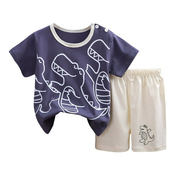 Gubotare Baby Boy Summer Clothes Baby Boy Summer Clothes Letter Contrast Short Sleeve T-shirt Top and Elastic Shorts 2 Pcs Set Toddler Infnat Outfit 18 24 Months (Dark Blue,18-24 Months)