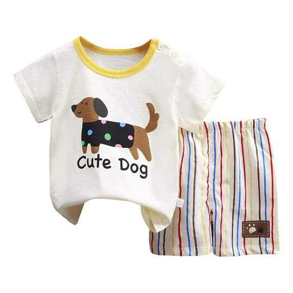 Gubotare Baby Boy Summer Clothes Boys' Activewear Short Set - Short Sleeve T-Shirt and Gym Shorts Performance Set 3T 4T (Beige,3-4 Years)