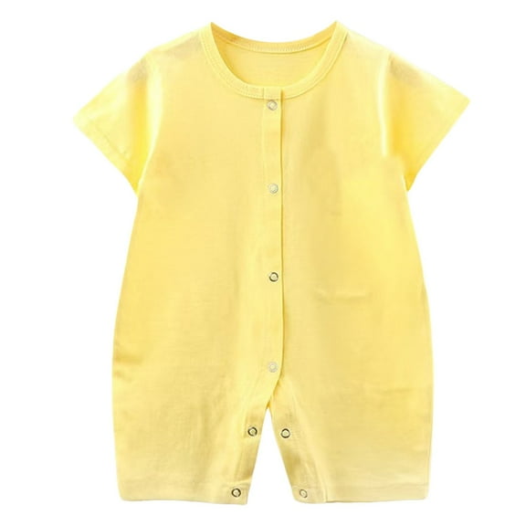 Gubotare Baby Boy Summer Clothes Short Sleeve Round Crew Neck Bodysuits for All Ages Size 0-6 Months (Light Yellow,0-6 Months)