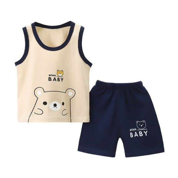 Gubotare Baby Boy Summer Outfit 2Pcs Baby Boys Summer Clothing Sets Cute Letters Print Sleeveless Tank Tops T-Shirt+Palm Shorts Outfits 6 12 Months (Khaki,6-12 Months)