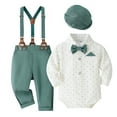 thumbnail image 1 of Gubotare Baby Boy Wedding Guest Outfit Toddler Boy Suit Formal Wedding Outfits Gentleman Clothes Long Sleeve Shirt + Suspender Pants + Bowtie 12 18 Months,(Green 12-18 Months), 1 of 4