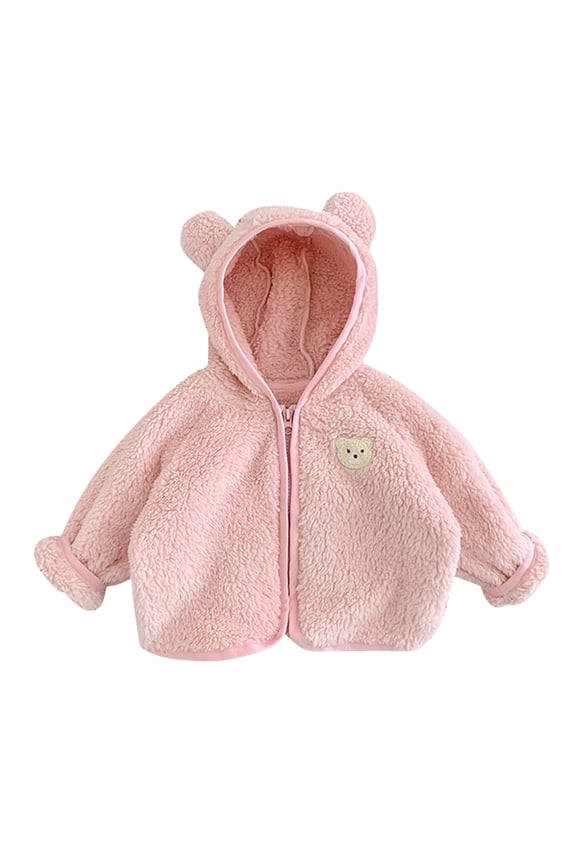 Baby Boys Fleece Jacket Girls Sherpa Lined Full Zip Up Flannel Shirt Fuzzy Hooded Flannel Jacket with Hand Pockets Size 0 6 Months (Pink,0-6 Months)