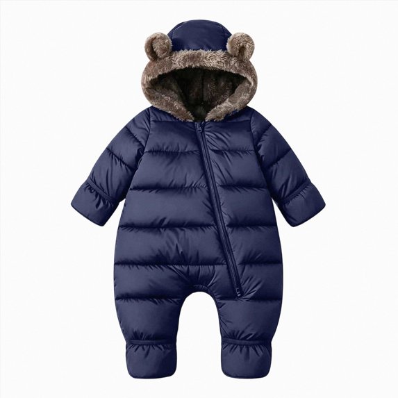 Gubotare Baby Boys Girls Snowsuit Winter Clothes Suit Hooded Jumpsuit Romper Bear Outfit Infant Warm Coat Outwear Overcoat 18 24 Months (Navy,18-24 Months)