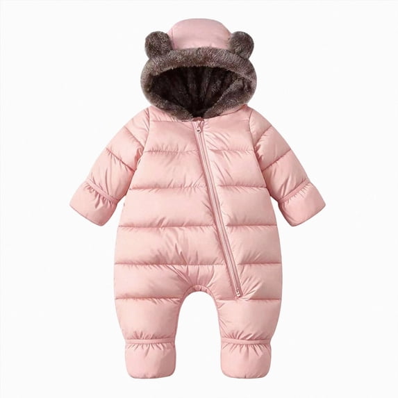Gubotare Baby Boys Girls Snowsuit Winter Clothes Suit Hooded Jumpsuit Romper Bear Outfit Infant Warm Coat Outwear Overcoat 3 6 Months (Pink,3-6 Months)