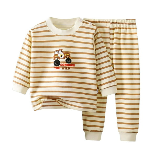 Gubotare Baby Boys' Pajama Sets Boys' Daily Wear Printed PJs - Long Sleeve Home Outfit 3 6 Months (Khaki,3-6 Months)