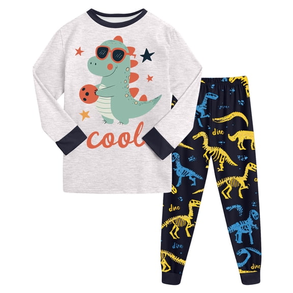 Gubotare Baby Boys' Pajama Sets Pajama Sets Long Sleeve Pattern Print Soft Comfy Sleepwear 2 Piece PJS 4T 5T (Light Gray,4-5 Years)