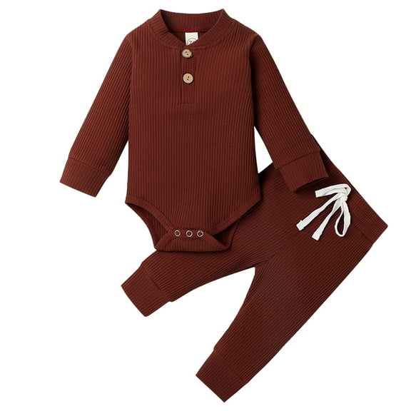 Gubotare Baby Boys Romper Pants Set Newborn Baby Boy Clothes Long Sleeve Letter Print Romper and Pants with Hat Coming Home Outfit 3Pcs 0 3 6 9 12 18 24 Months (Coffee,12-18 Months)