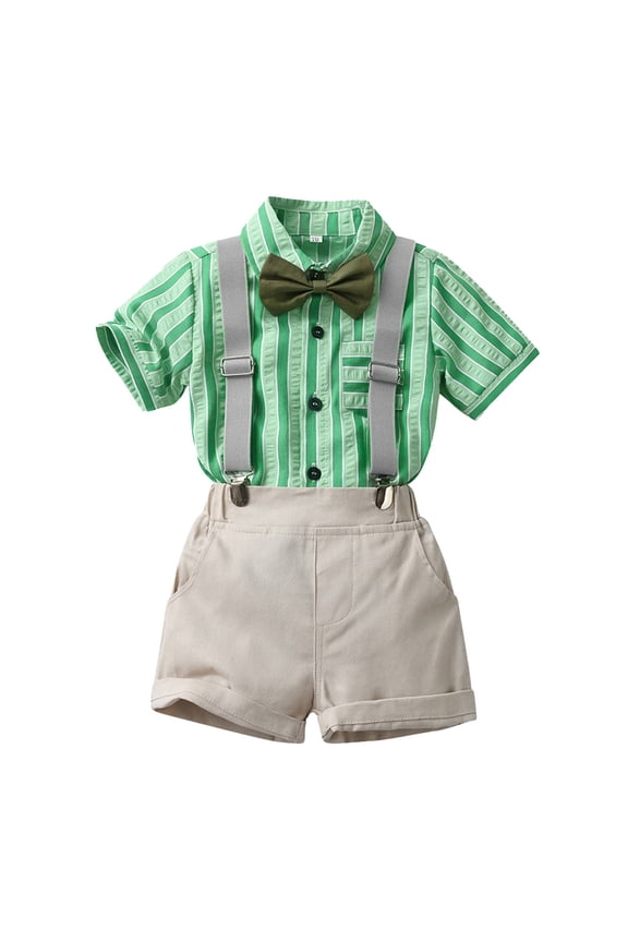 Baby Boys' Suits Toddler Baby Boy Outfits Boys Suits Gentleman Short Sleeve Button Shirts+Bowtie+Suspender Shorts Formal Clothes 3 6 9 12 18 24 Months 2T 3T 256T (Grey,3-4 Years)