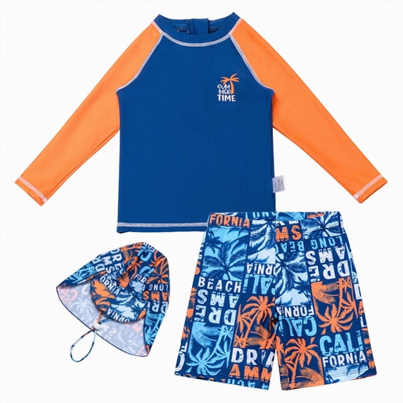 Gubotare Baby Boys'Swimwear Boys' UPF 50 2 Piece Long Sleeve Rash Guard Shirt and Comfort Liner Swim Trunk Swimwear Set 3T 4T (Blue,3-4 Years)