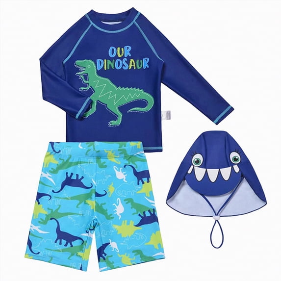 Gubotare Baby Boys'Swimwear Boys UPF 50+ UV Swimwear Sun Protective Long Sleeve Two Piece Swimsuit 3T 4T (Blue,3-4 Years)