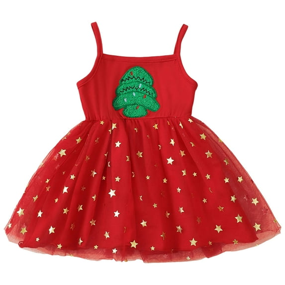 Gubotare Baby Christmas Dress Girl Girls Ruffle Trim Dress Print and Solid Color A-line Swing Flared Belted Casual Party Dress with Zipper Size 6 12 Months(Red,6-12 Months)