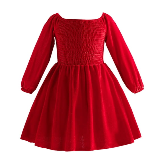 Gubotare Baby Christmas Dress Girl Toddler Kids Baby Girl Christmas Dress Long Sleeve Smocked Embroidered Velvet Dresses Winter Clothes Size 3T 4T(Red,3-4 Years)