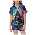 thumbnail image 1 of Gubotare Baby Christmas Pajamas Girl Girls Ruffle Short Sleeve Button Front Top with Ruffle Short, 2-Piece Pajama Set Size 10-11 (Dark Purple,10-11 Years), 1 of 6
