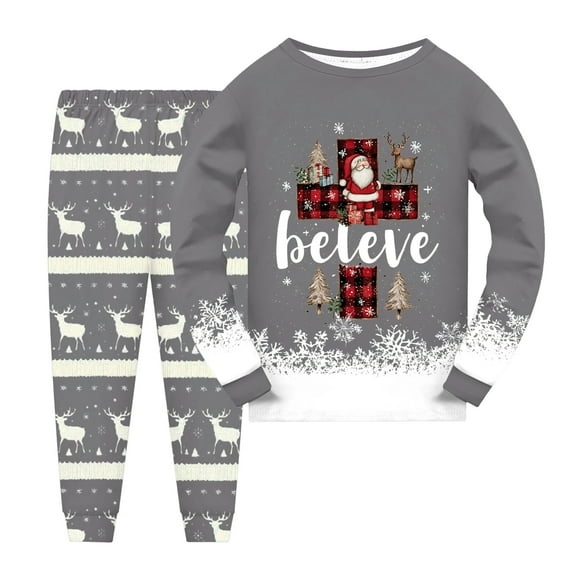 Gubotare Baby Christmas Pajamas Plaid Boys Pajamas 2 Pieces Snug-fit Long Set Toddler Pjs Sleepwear 3T 4T (Grey,3-4 Years)