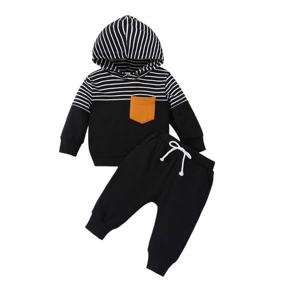 Gubotare Baby Clothes Boy Fall Baby Boy Clothes Toddler Boy Outfit Fall Winter Hoodie Ripped Jeans Clothing Size 18 24 Months (Black,18-24 Months)