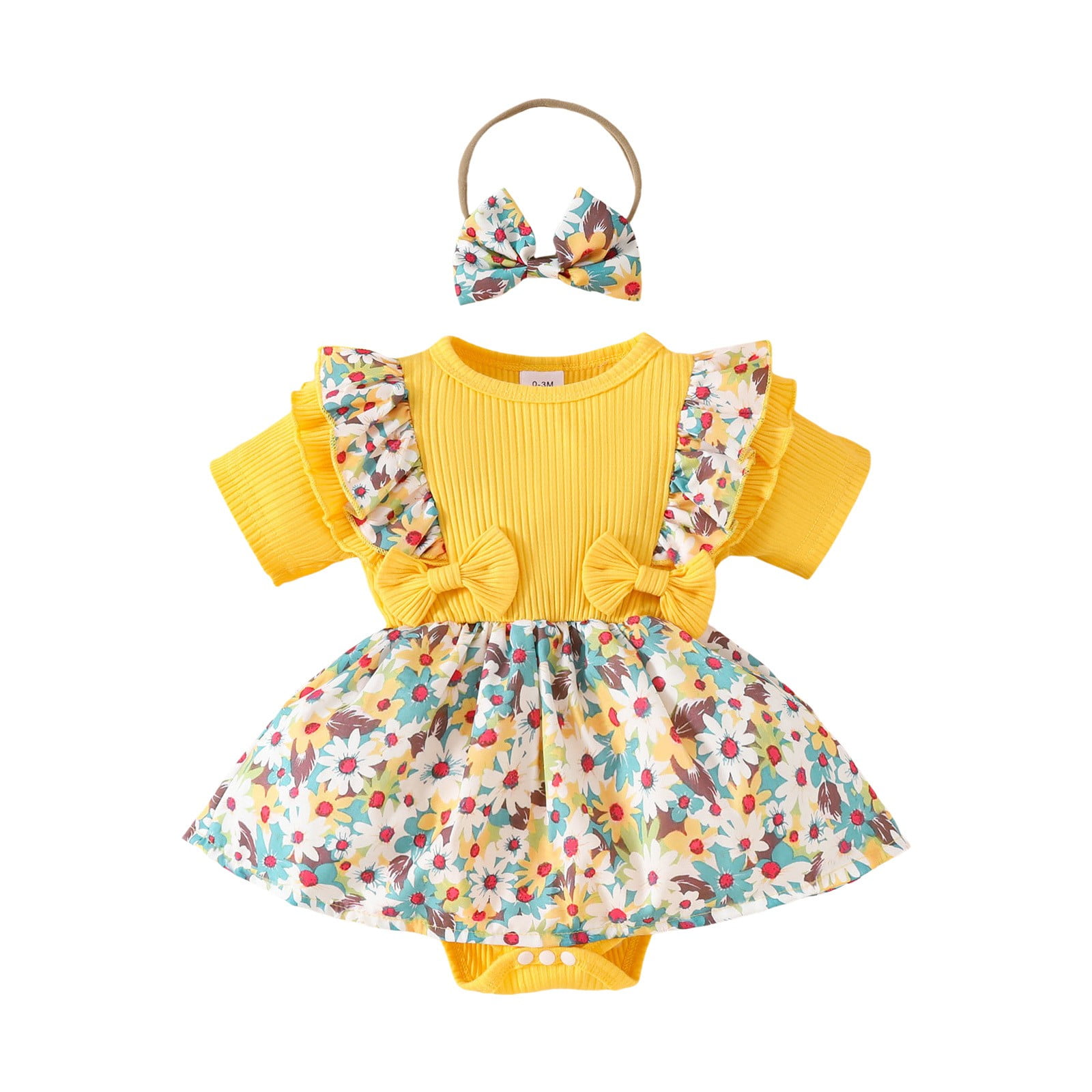 New Born Baba Summer Dress In Baby Police Design Yellow Color main image 0