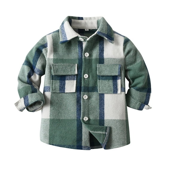 Gubotare Baby Flannel Unisex Baby Boys Girls Flannel Jackst Plaid Shacket Long Sleeve Lapel Botton Down Fall Winter Outwear Coat Size 3 6 Months (Green,3-6 Months)