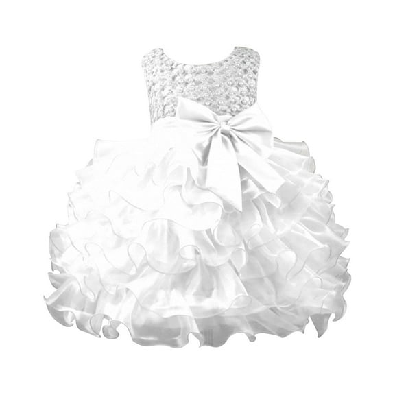 Gubotare Baby Flower Girls Dress Toddler Tutu Dress Girls Tulle Ruffle Bowknot Dresses Summer Wedding Birthday Party Formal Princess Dress (White,Size 12-18 Months)