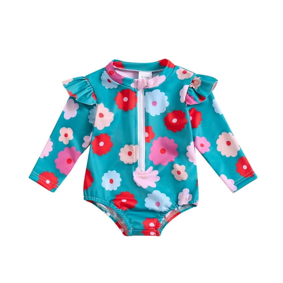 Gubotare Baby Girl Bathing Suit Baby Girl Swimsuit Toddler Bathing Suit Print Long Sleeve Zipper Rash Guard Size 2-3T (Sky Blue,2-3 Years)