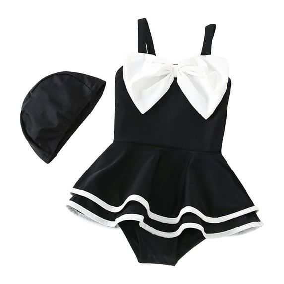 Gubotare Girls One Piece Swimsuit Children Girl's One-Piece Swimwear Sleeveless Cute Print Bikini Round Neck Ruffles Beachwear Size 18-24 Months (Black,18-24 Months)