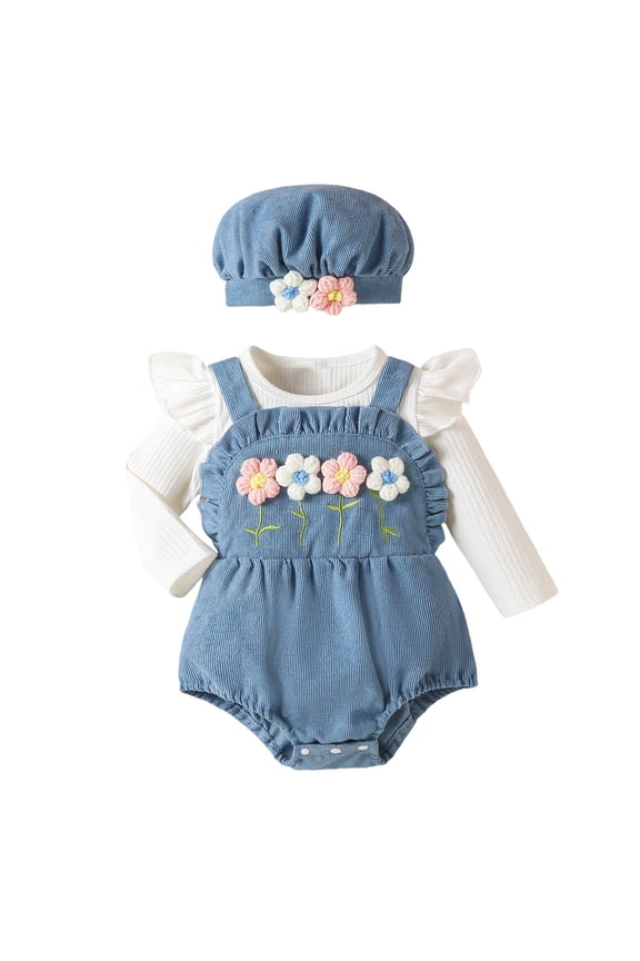 Baby Girl Bodysuit Fall Baby Girl Fall Clothes Long Sleeve Smocked Bubble Bodysuit Bodysuit Farm Outfit 0 3 6 9 12 18 24 Months (Blue,3-6 Months)