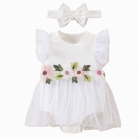 Gubotare Baby Girl Bubble Romper Summer Newborn Baby Girl 4th of July Outfits Romper Short Sleeve Jumpsuit Set 0 3 6 9 12 18 24 Months (White,1-3 Months)