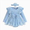 thumbnail image 1 of Gubotare Baby Girl Clothes Lace Romper Newborn Baby Girls Dress Long Sleeve Fall Winter Outfit with Headband 6 9 Months (Blue,6-9 Months), 1 of 4