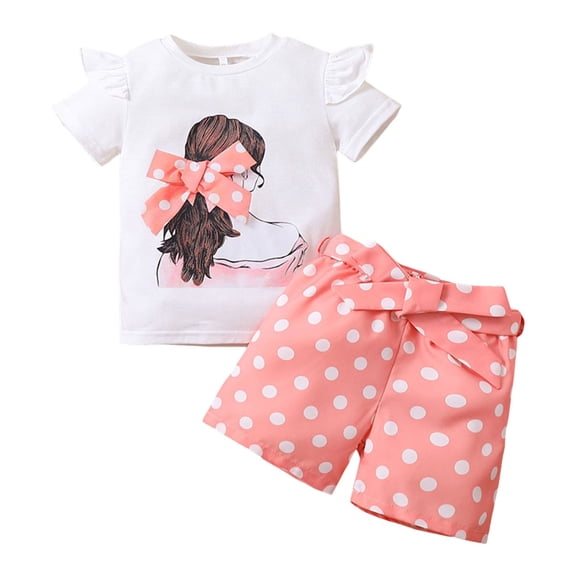 Gubotare Baby Girl Clothes Summer Outfits Toddler Girl Short Sets T-Shirt and Shorts Outfit Set to Big Kid 6T 7T (Pink,6-7 Years)