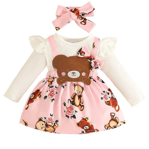 Gubotare Baby Girl Dress Girls Dresses Kids Long Sleeve Crew Neck Dress 12 18 Months (Pink,12-18 Months)