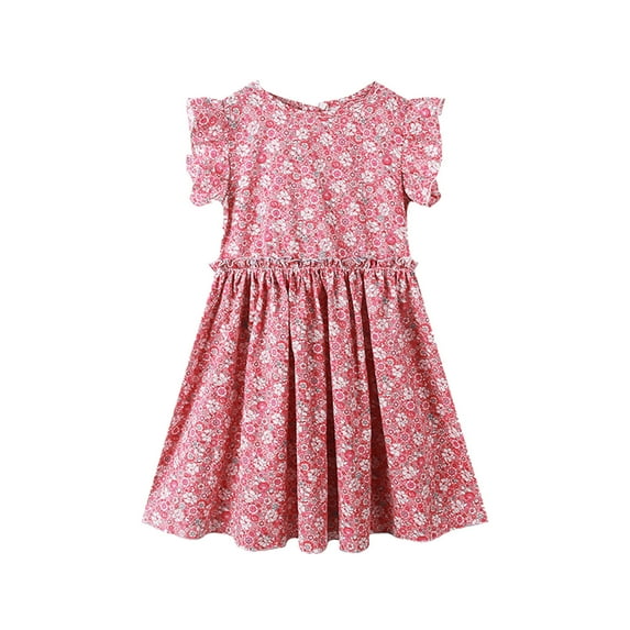Gubotare Baby Girl Dress Girls Short Sleeve Ruffle Stretchy A-Line Floral Dress for Little Girls Casual Party Dresses (Hot Pink,4-5 Years)