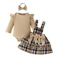 thumbnail image 1 of Gubotare Baby Girl Fall Outfits Baby Girl Outfit Bodysuit and Skirt Toddler Baby Girl Long Sleeve Fall Dress with Bow Headband 3 Pcs Set 0 3 6 9 12 18 24 Months (Khaki,12-18 Months), 1 of 9
