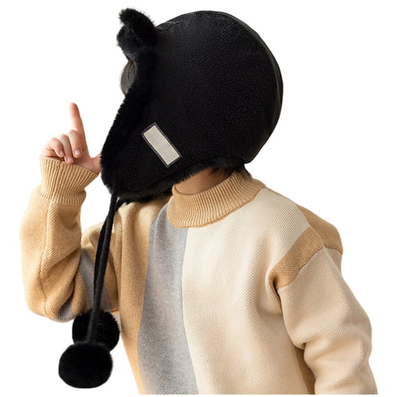 Gubotare Baby Girl Hats Girls Knit Hats Boys Winter Beanie Hat Unisex Kids Cuffed Caps with Pom No Lining (Black,One Size)