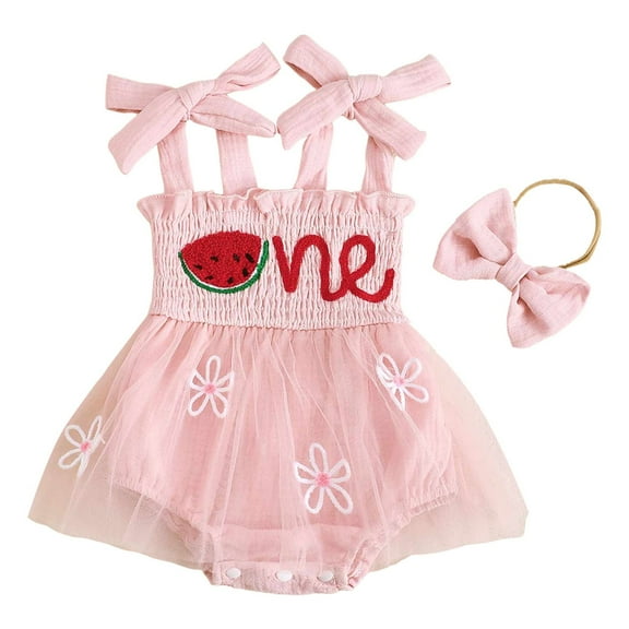 Gubotare Baby Girl Outfits Baby Girl Summer Clothes Ruffles Ribbed Knit Romper Dress Jumpsuit Bodysuit with Headband Cute Outfit Set 0 3 6 9 12 18 24 Months ( Red,Size 3-6 Months)