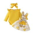 thumbnail image 1 of Gubotare Baby Girl Outfits Baby Girl Fall Winter Outfit Long Sleeve Romper Suspender Skirt Set 3Pcs 0 3 6 9 12 18 24 Months (Yellow,6-9 Months), 1 of 9