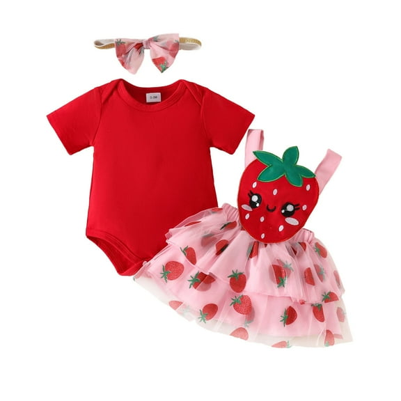 Gubotare Baby Girl Outfits Romper Set Baby Girls Birthday Outfit Romper Tulle Tutu Skirt with Headband Sets Baby Princess Dress 0 3 6 9 12 18 24 Months (Red,Size 12-18 Months)