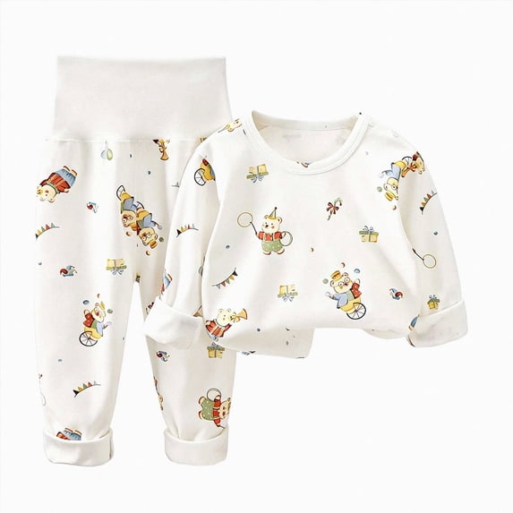 Gubotare Baby Girl Pajamas Winter Boys Girls Pajamas Sets Cartoon Long Sleeve Blouse Top and Pants Sleepwear Pjs Kids Cute Warm Fall Outfits 18 24 Months (White,18-24 Months)
