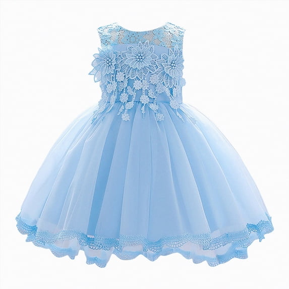 Gubotare Baby Girl Party Dress Vintage Off The Shoulder Flower Girl Dress Lace Embroidery Little/Infant Girls Wedding Bridesmaid Holiday Ballgown 12 18 Months (Sky Blue,12-18 Months)