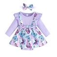 thumbnail image 1 of Gubotare Baby Girl Romper Baby Girls Daisy Romper Bowknot Bodysuit+Headband Long Sleeve Playsuits Floral Jumpsuit Fall Winter Clothes 0 3 6 9 12 18 24 Months (Purple,0-3 Months), 1 of 6